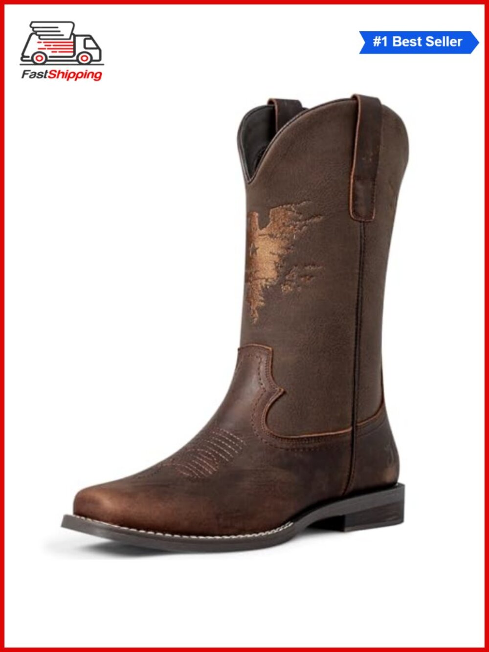 ✨ Leather Cowboy Boots Men Square Toe Western Slip On Wide Calf Country Riding